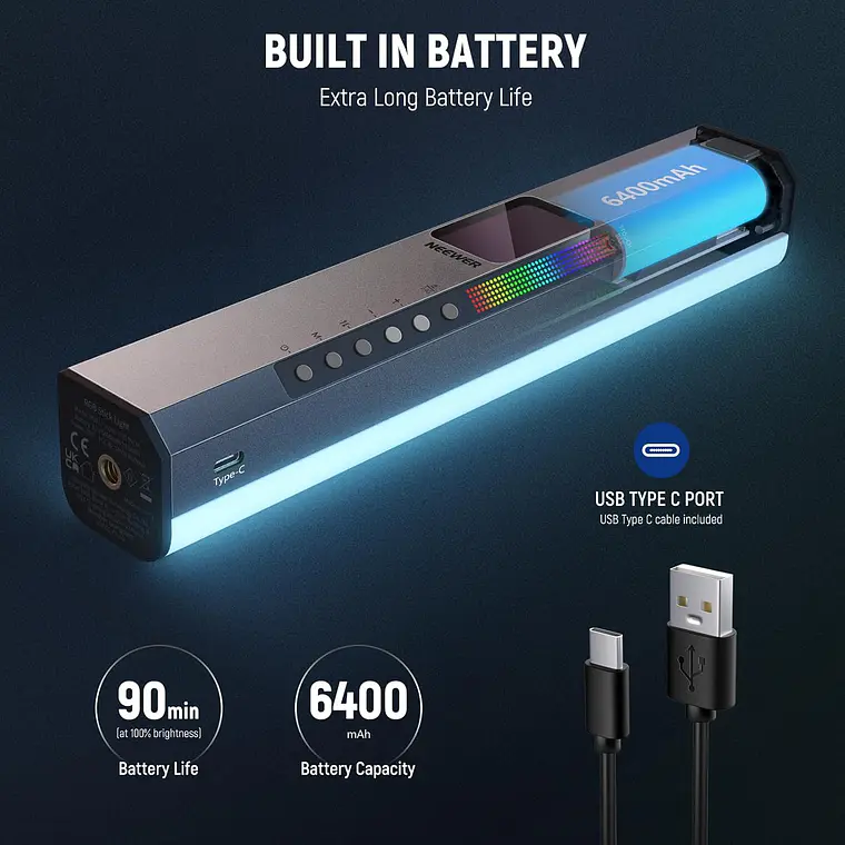 Luz LED RGB Neewer RGB1 con Barndoors y Control APP 4