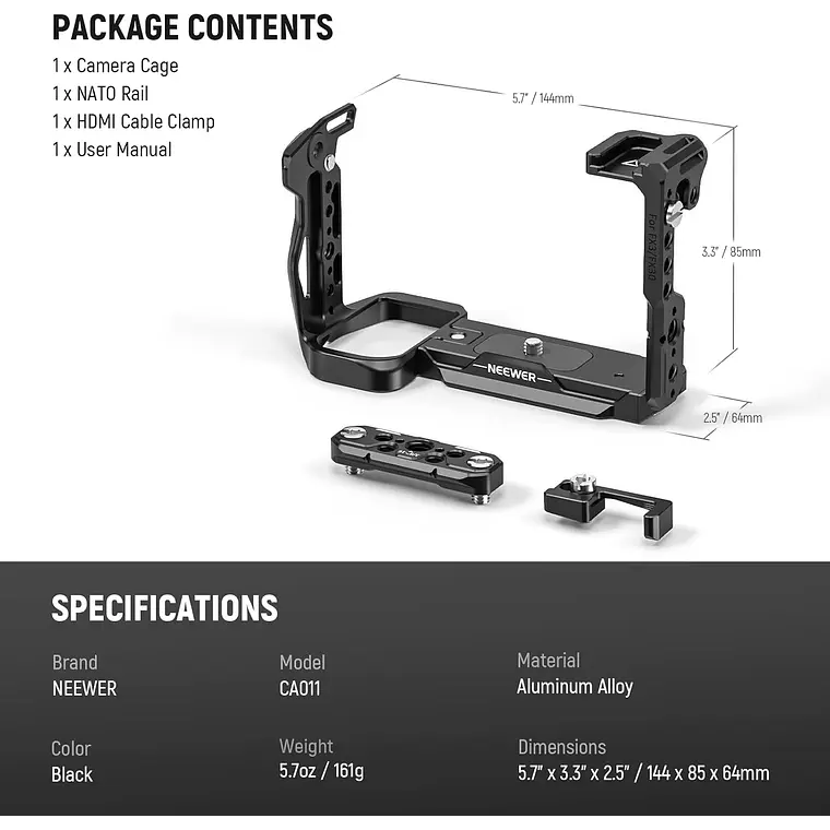 Jaula para Cámara Neewer FX3/FX30 con Abrazadera Cable HDMI 2