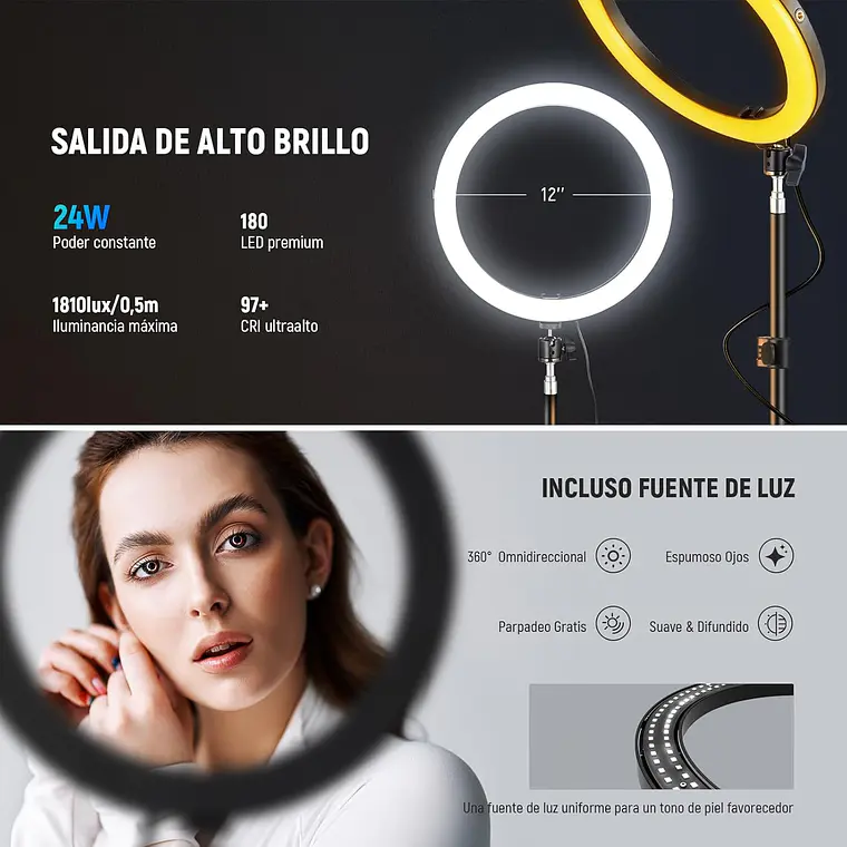 Anillo de Luz LED Neewer RH12B de 30,5 cm con Soporte de 180 cm 6
