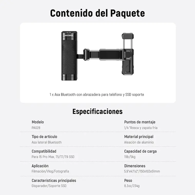 Mango Bluetooth Neewer PA028E con Soporte y Monturas 4