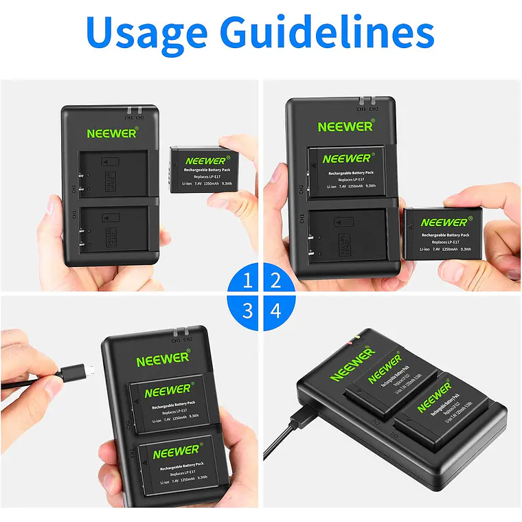 Set 2 Baterías LP-E17 y Cargador USB Neewer para Canon 4