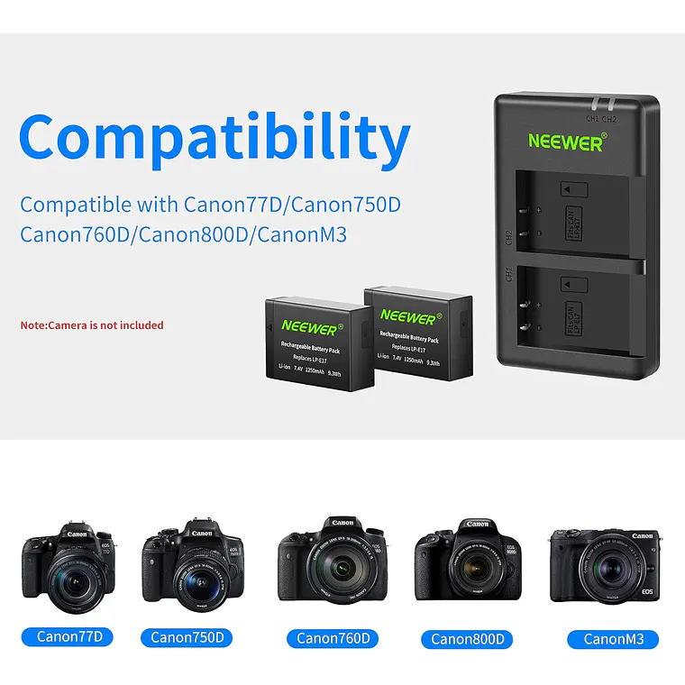 Set 2 Baterías LP-E17 y Cargador USB Neewer para Canon 7