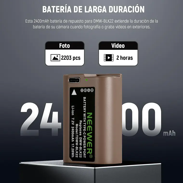 Batería Neewer DMW-BLK22 2400mAh para Lumix 3