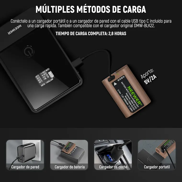 Batería Neewer DMW-BLK22 2400mAh para Lumix 5