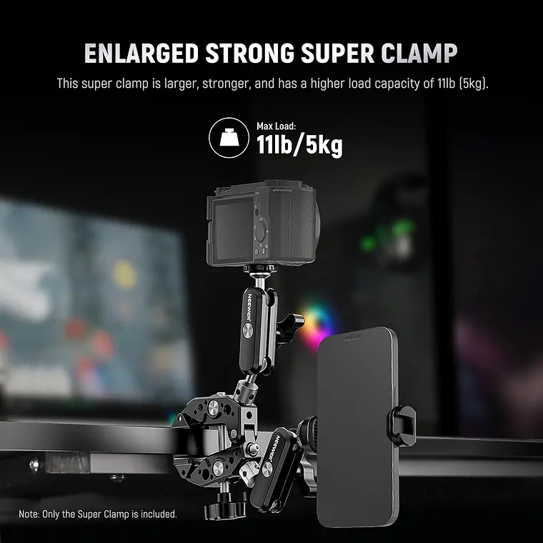 Super Clamp Neewer con 2 Brazos Mágicos de Bola 360° 8