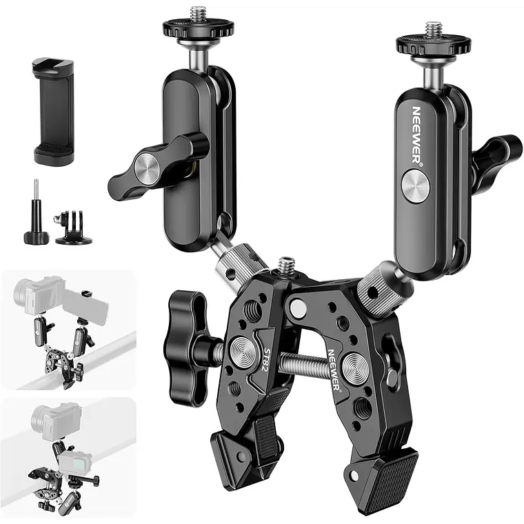 Super Clamp Neewer con 2 Brazos Mágicos de Bola 360° 1