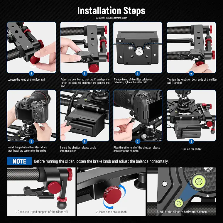 Slider Motorizado Neewer ER1 de Fibra de Carbono de 120 cm 8