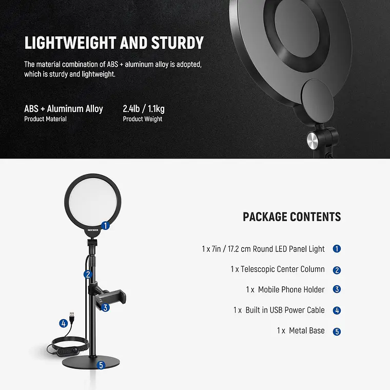 Kit de Luz Selfie Neewer R06 de 17,8 cm para Teléfonos 3