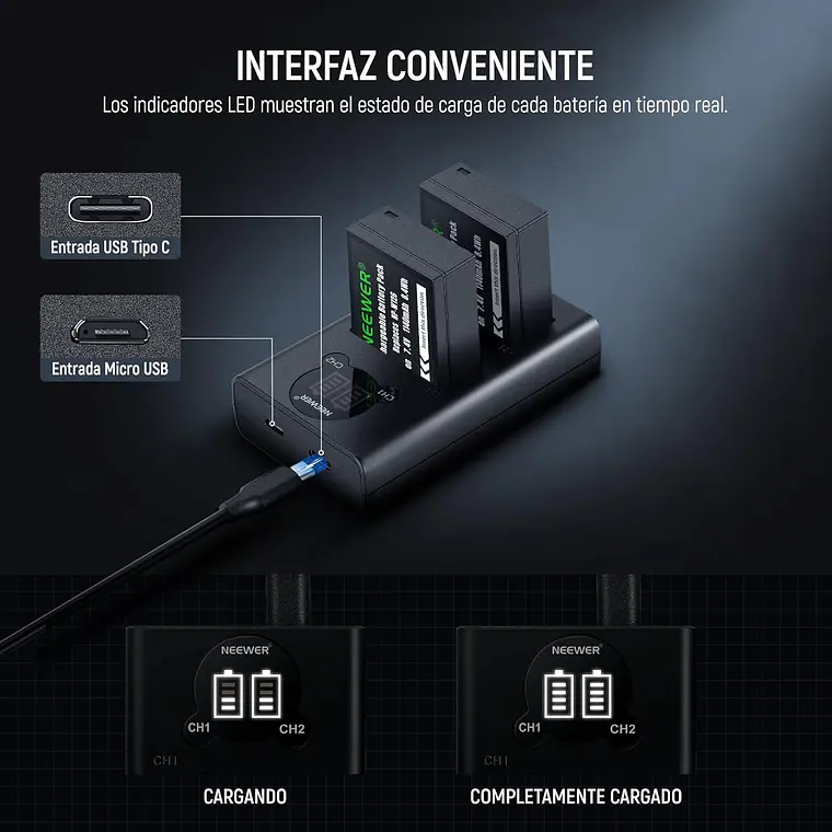 Kit 2 Baterías Neewer NP-W126 1140mAh con Cargador USB-C 2
