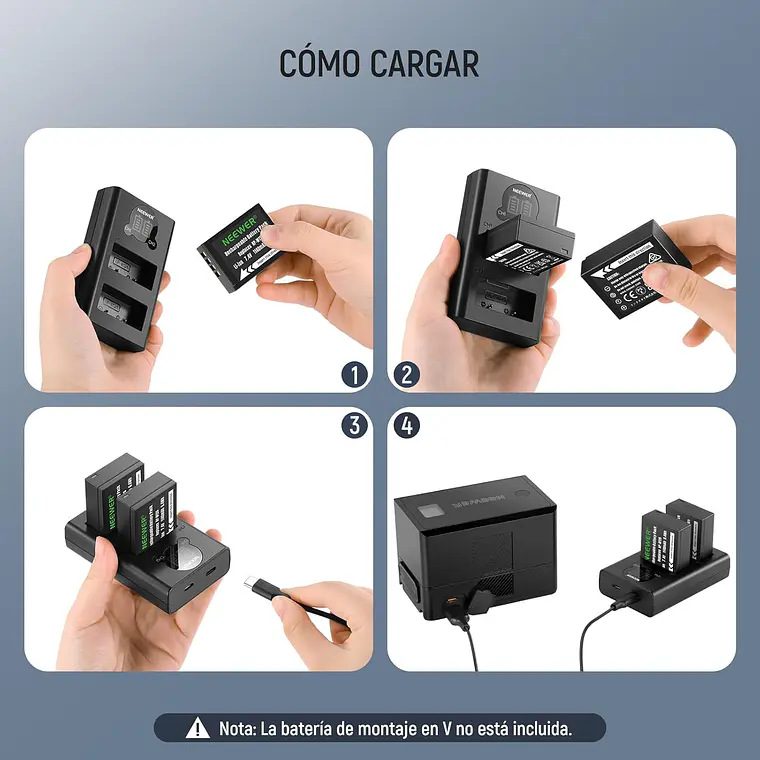 Kit 2 Baterías Neewer NP-W126 1140mAh con Cargador USB-C 5