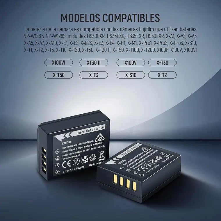 Kit 2 Baterías Neewer NP-W126 1140mAh con Cargador USB-C 3