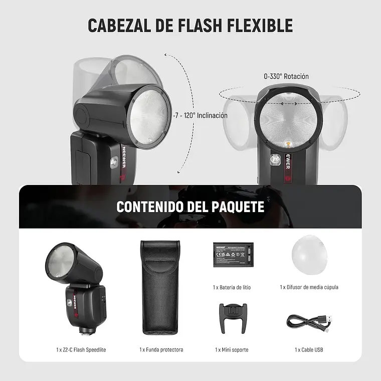 Flash Speedlite Neewer Z2-C TTL Cabezal Redondo para Canon 6