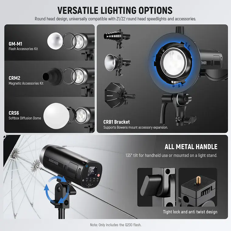 Flash para exteriores Neewer Q200 de 200 W 8