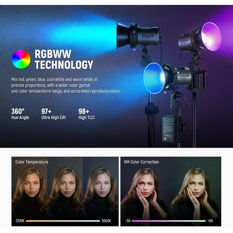 Foco de mano con luz LED RGB para video Neewer MS60C 4