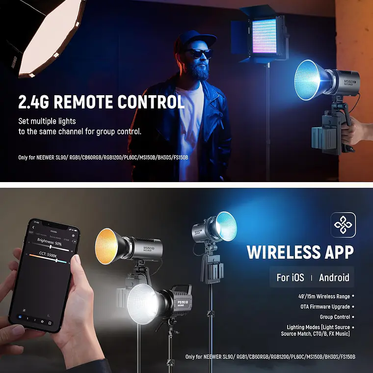 Foco de mano con luz LED RGB para video Neewer MS60C 6