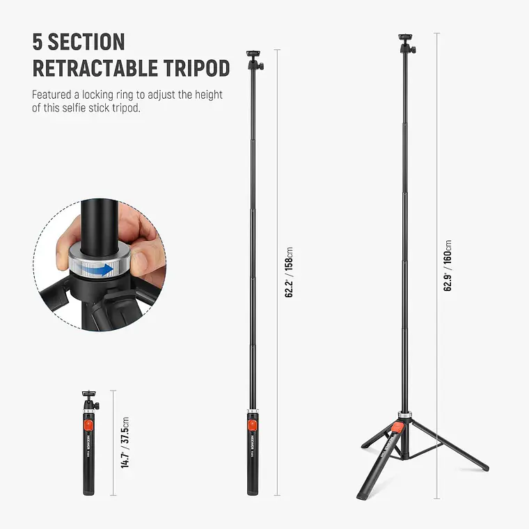 Trípode de Viaje Neewer TS05 160 cm para Teléfono y Cámara 3