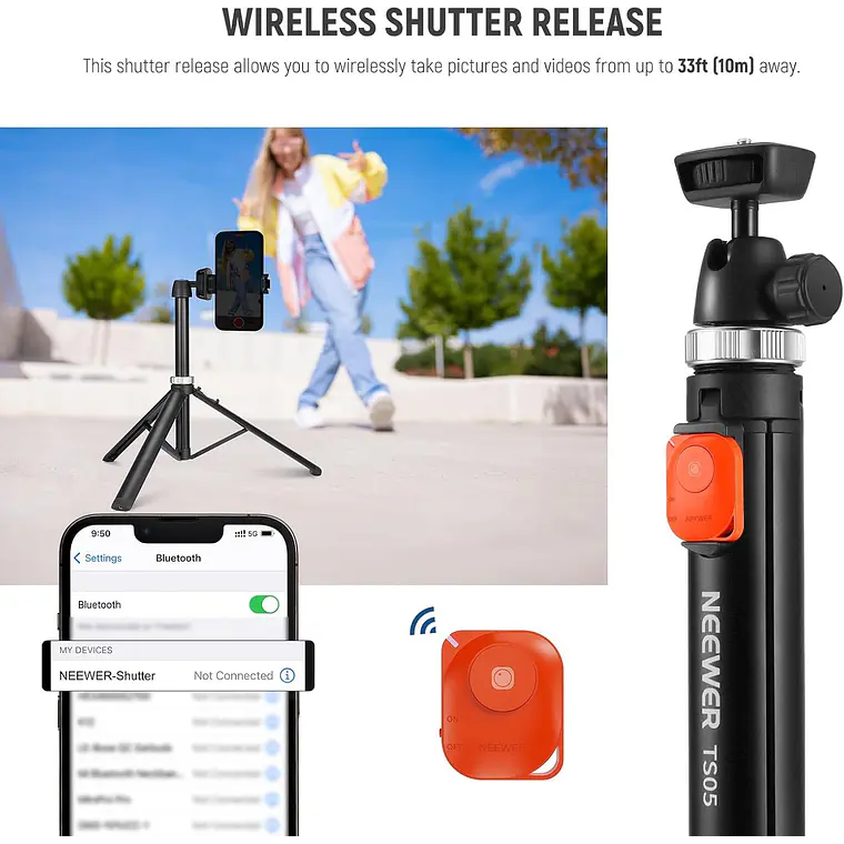Trípode de Viaje Neewer TS05 160 cm para Teléfono y Cámara 8