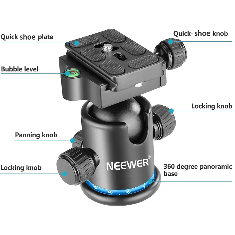 Cabezal de Bola Neewer Arca con Placa QR Azul y Negro 3