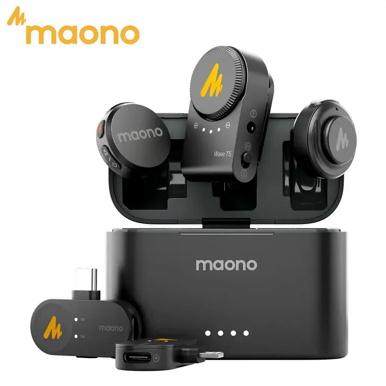 Micrófonos Inalámbricos Maono Wave T5 con 3 Conectores y Case de Carga 1