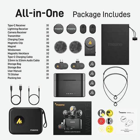 Micrófonos Inalámbricos Maono Wave T5 con 3 Conectores y Case de Carga