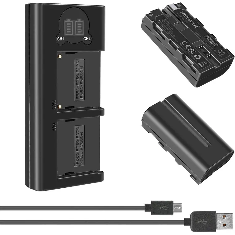 Kit 2 Baterías Neewer NP-F550 2600mAh con Cargador USB Dual 3
