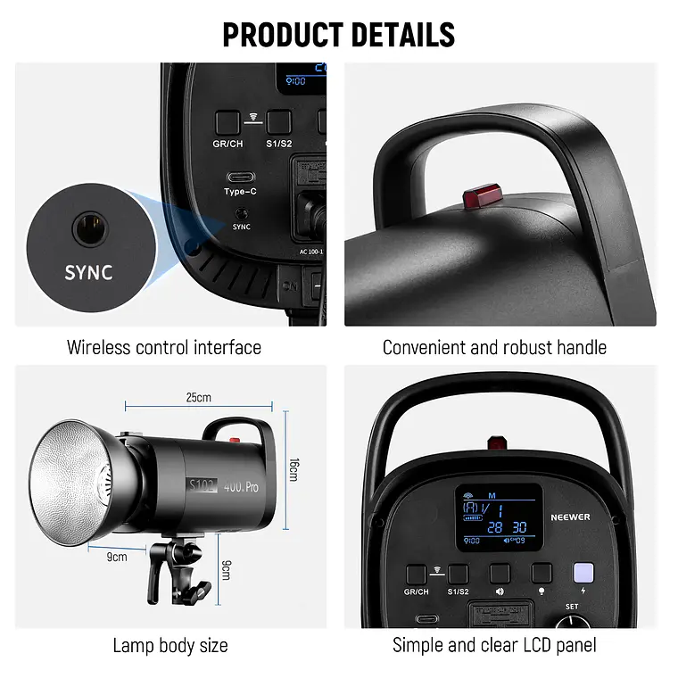 Kit de flash monolight de estudio Neewer S102-400W 8