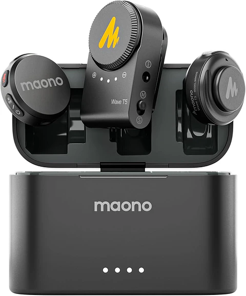 Micrófonos Inalámbricos Maono Wave T5 para cámaras con case de carga