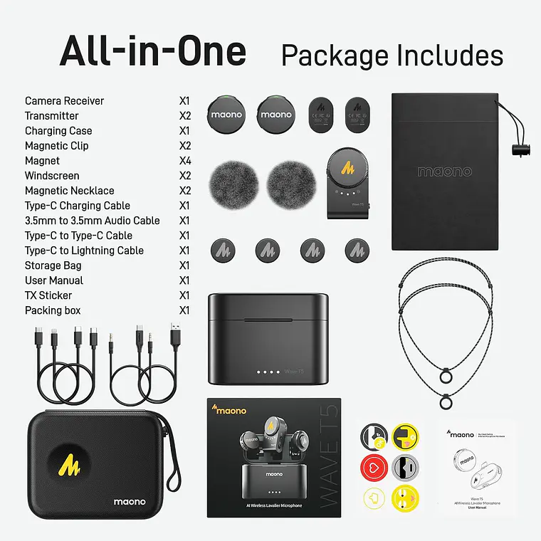 Micrófonos Inalámbricos Maono Wave T5 para cámaras con case de carga 4