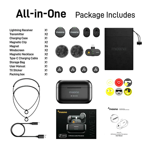Micrófonos Inalámbricos Maono Wave T5 para iPhone con case de carga