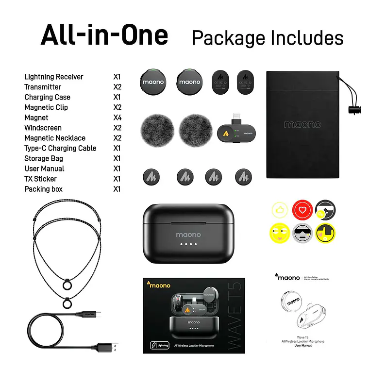 Micrófonos Inalámbricos Maono Wave T5 para iPhone con case de carga 2