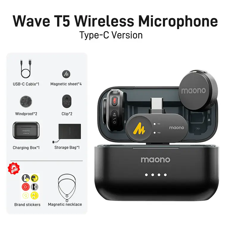 Micrófonos Inalámbricos Maono Wave T5 para USB-C con case de carga 7