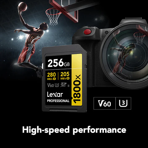 Tarjeta De Memoria Lexar 256GB 1800x SDXC UHS-II 280/250MBS V60 4K Gold