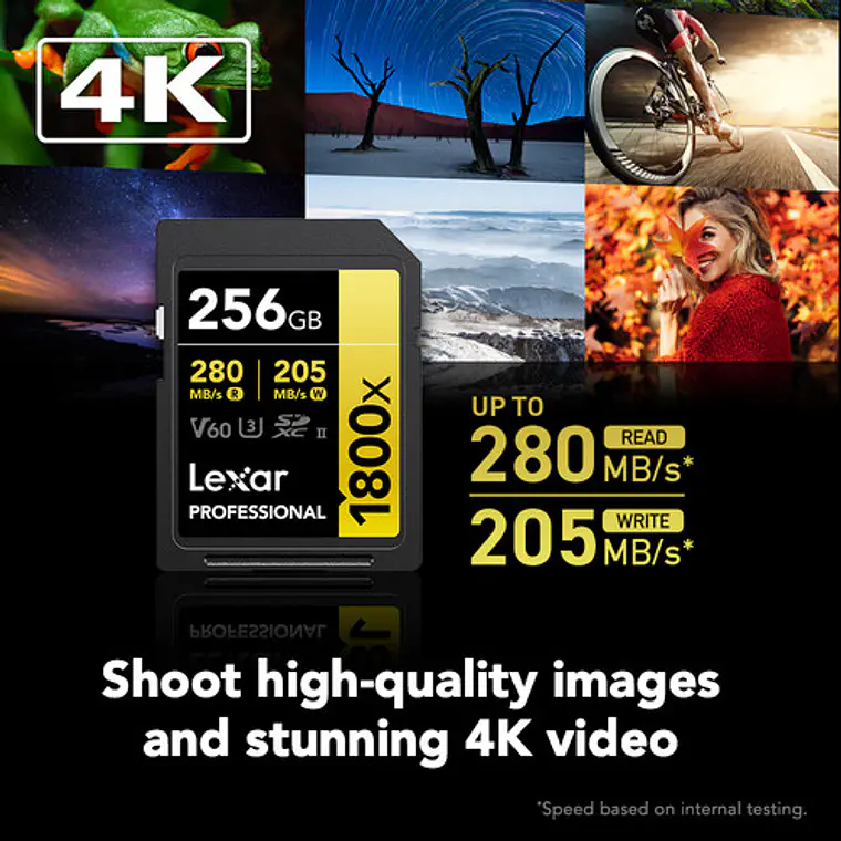 Tarjeta De Memoria Lexar 256GB 1800x SDXC UHS-II 280/250MBS V60 4K Gold 5
