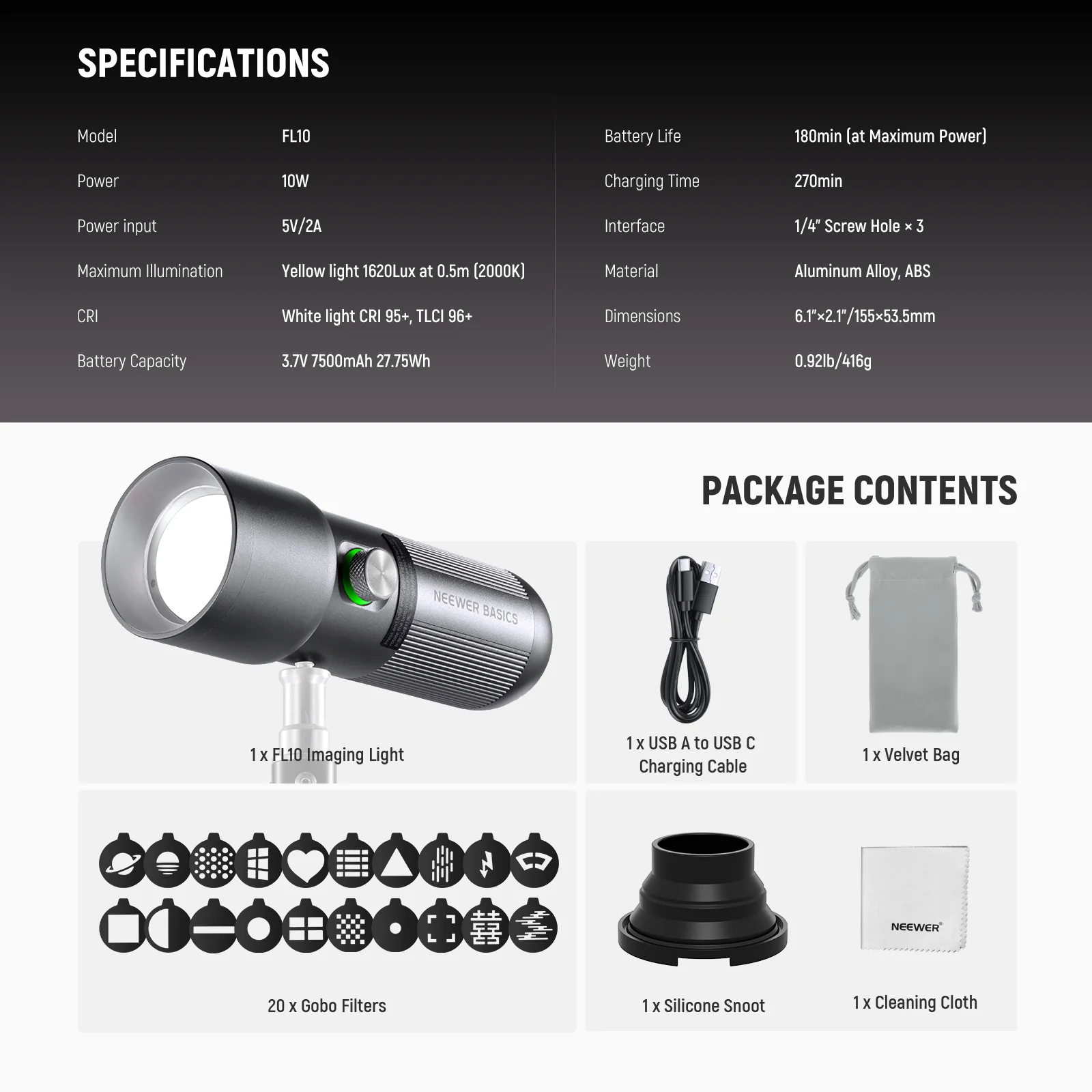 Linterna Portátil Neewer Basics FL10 para Fotografía  8