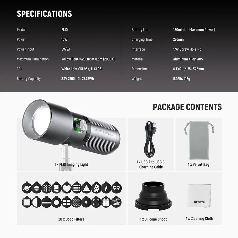 Luz Led Portatil Neewer Basics FL10 para Fotografía 8