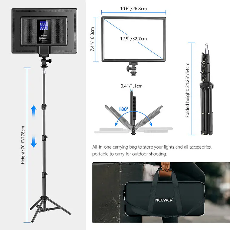 Kit de Panel Neewer NL-192AI de Luz LED Bicolor 7