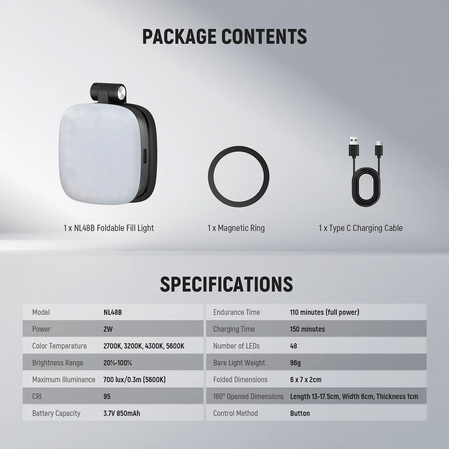 Luz Magnética Neewer Basics NL48B para Selfies - Negro 8