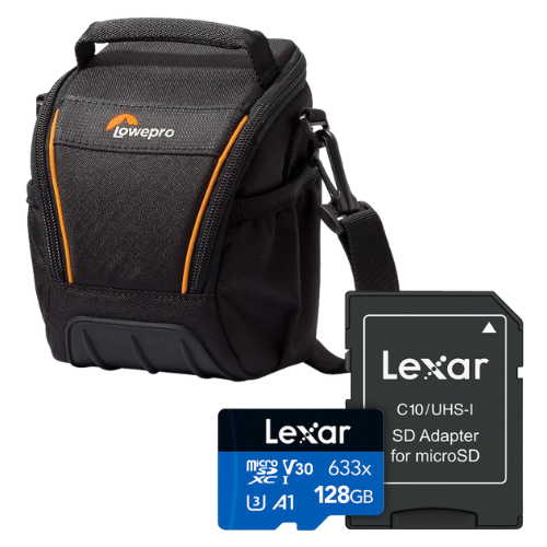 Kit camara basics Bolso Lowepro SH 100 II + Tarjeta de Memoria Lexar 128GB  1