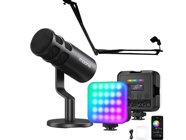 Kit Creator at Home Micrófono Maono PD100 + Luz de Video Neewer RGB62 + Brazo Hebikuo 37A
