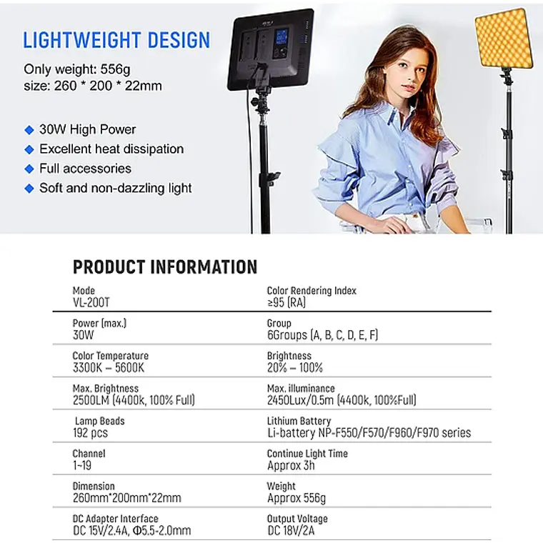 Kit de 2 Luces LED VL-200T de 30W Regulables 6