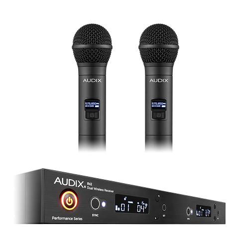 Sistema Inalámbrico de Dos Canales Audix AP42OM2A con Receptor R42 y Dos Transmisores de Mano H60/OM2