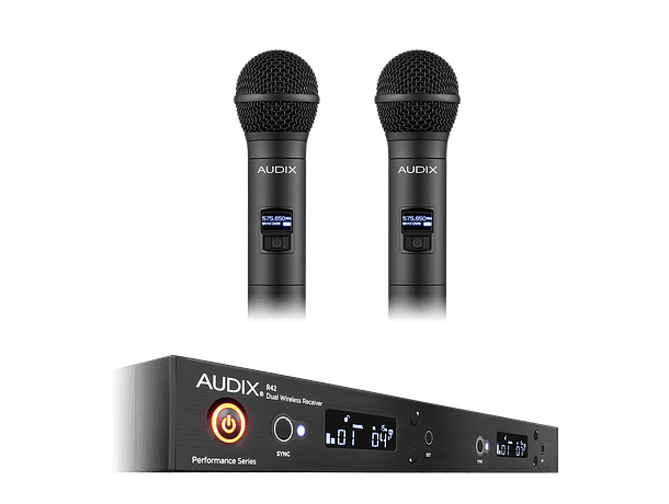 Sistema Inalámbrico de Dos Canales Audix AP42OM2A con Receptor R42 y Dos Transmisores de Mano H60/OM2