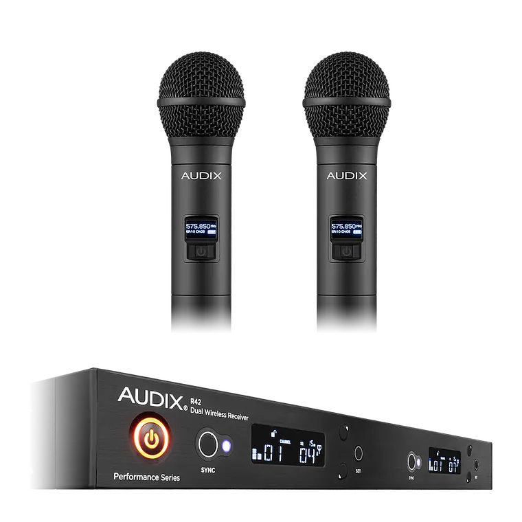 Sistema Inalámbrico de Dos Canales Audix AP42OM2A con Receptor R42 y Dos Transmisores de Mano H60/OM2 1