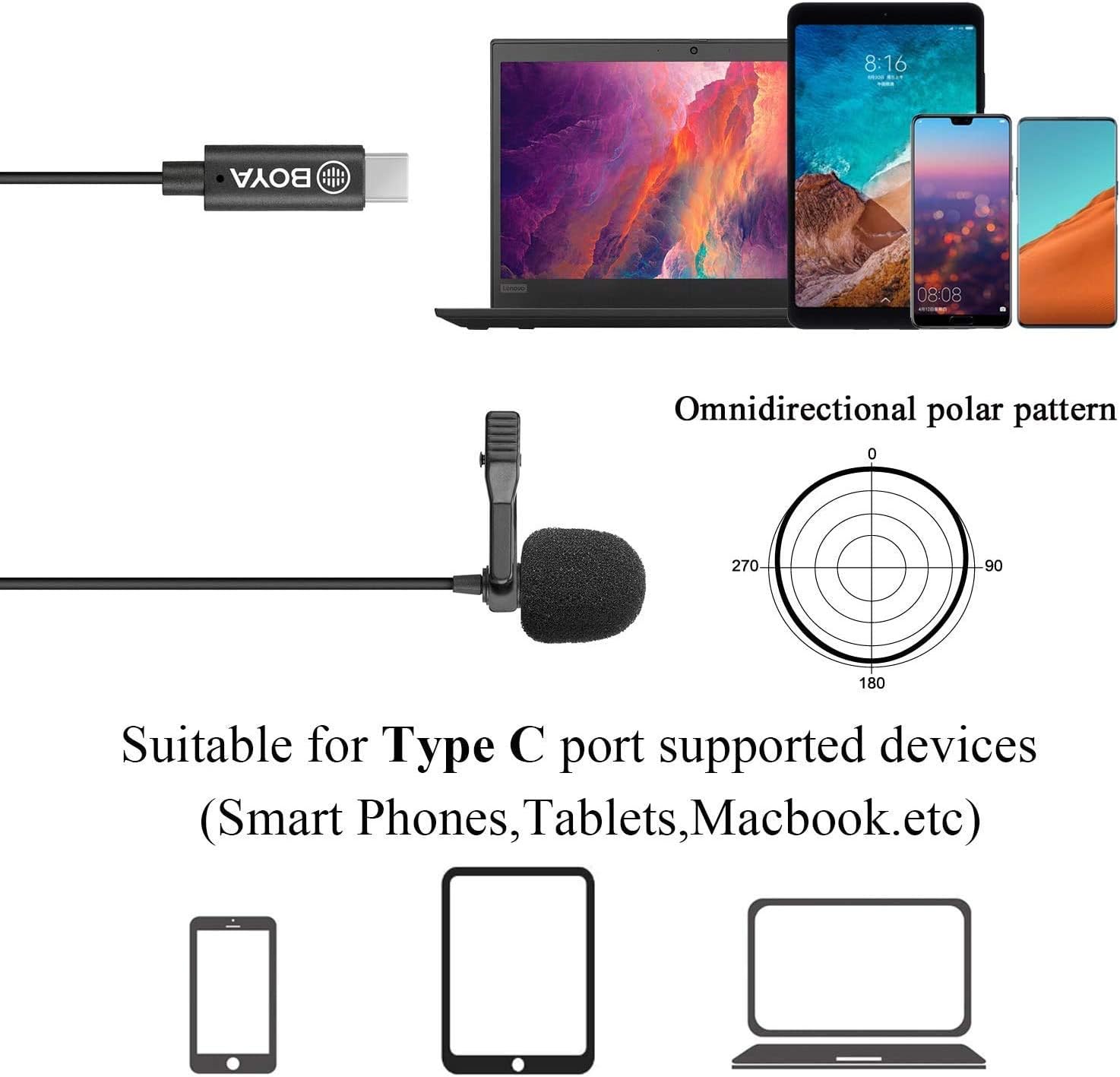 Micrófono Lavalier Boya BY-M3 con Conector USB-C 6