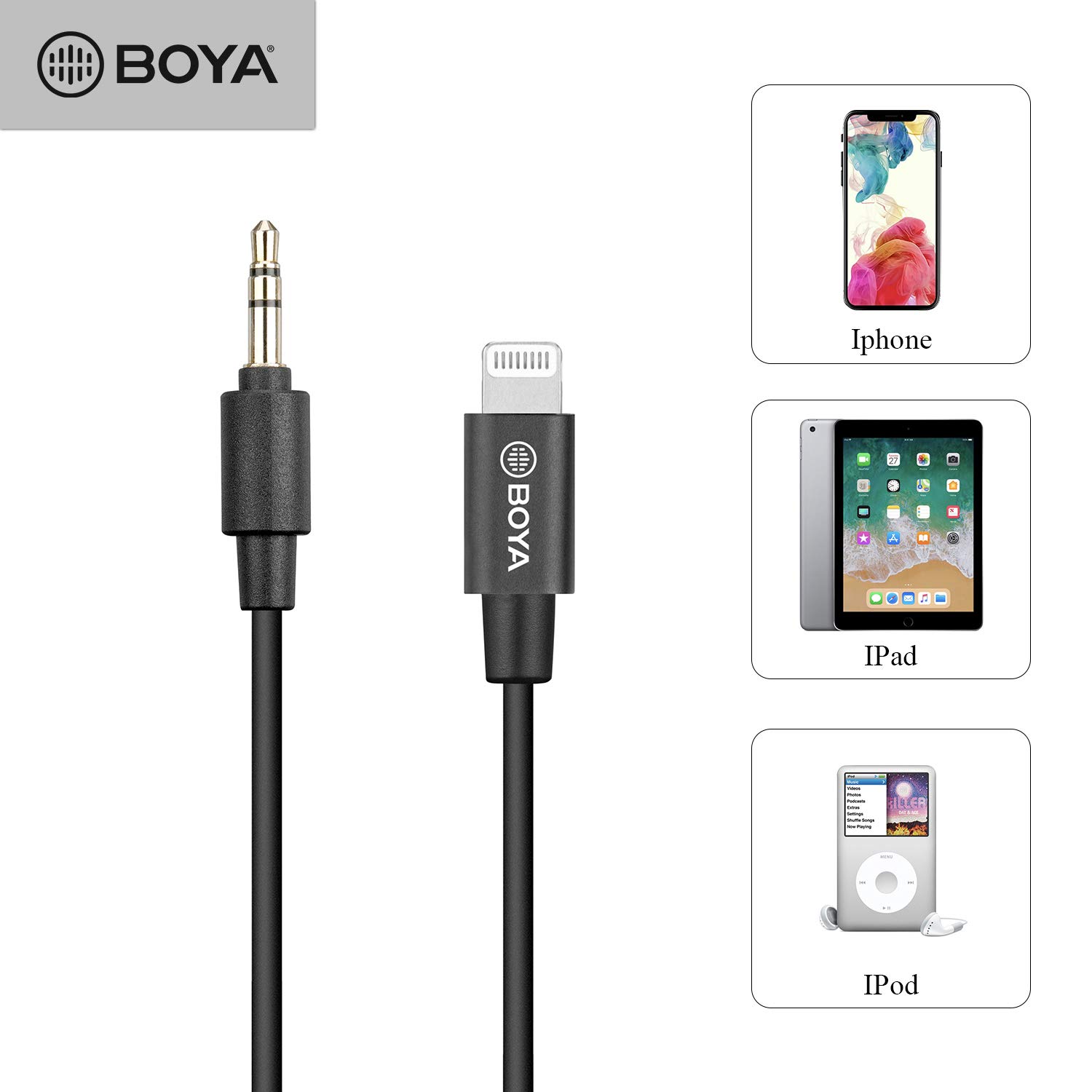 Cable Adaptador Boya BY-K1 Lightning a 3,5 mm 6