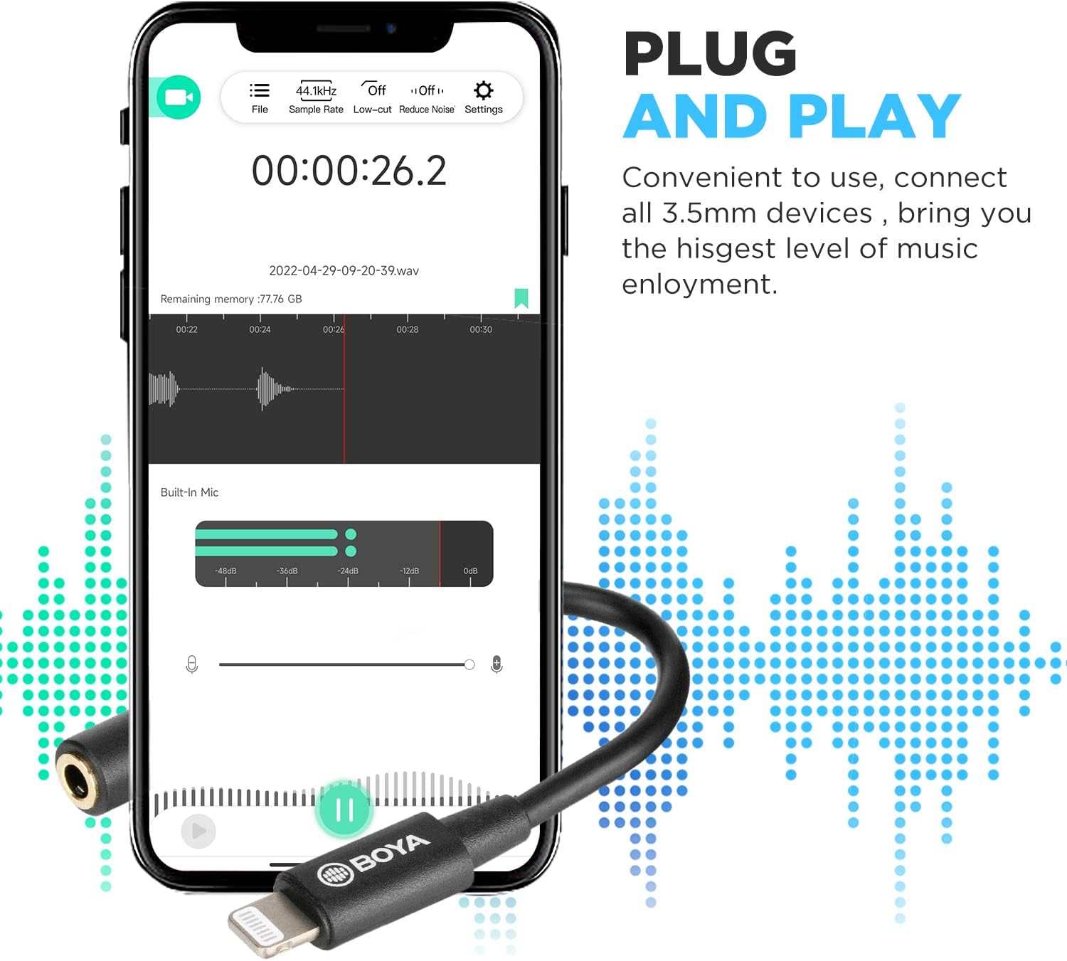 Adaptador de Micrófono Boya BY-K3 TRRS a Lightning Certificado MFi 5