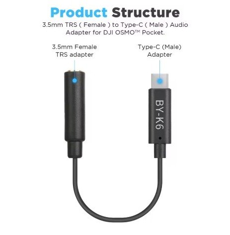 Adaptador de Audio Boya BY-K6 TRS Hembra de 3,5 mm a USB-C 4
