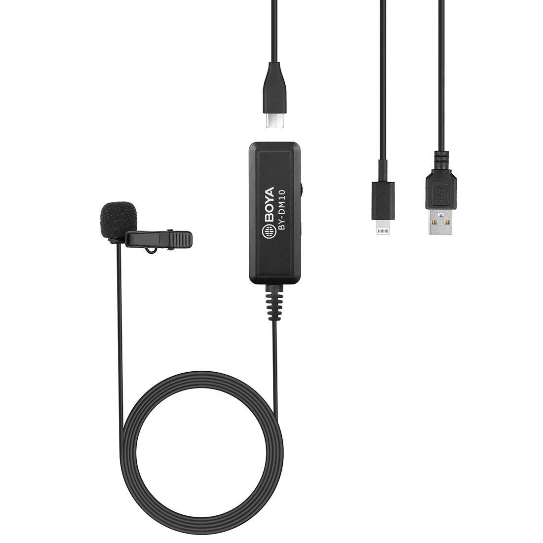 Micrófono Lavalier Omnidireccional Digital Boya BY-DM10 con Conexión Lightning y USB 3
