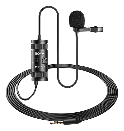 Micrófono Lavalier Condensador Omnidireccional Boya BY-M1 Pro II con Conector TRRS y Cable de 6 Metros