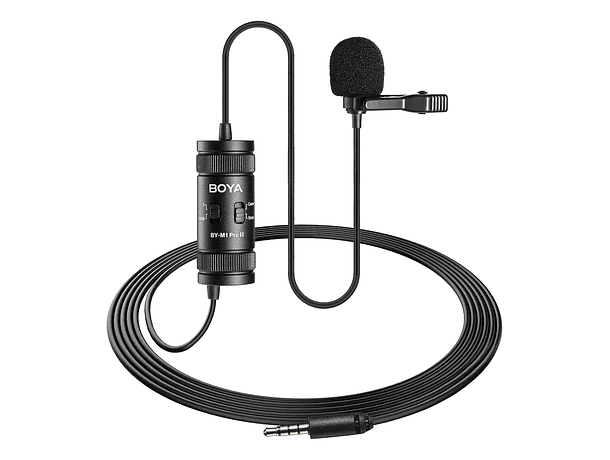 Micrófono Lavalier Condensador Omnidireccional Boya BY-M1 Pro II con Conector TRRS y Cable de 6 Metros